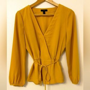 J. Crew Drapey Crepe Wrap Blouse - marigold yellow